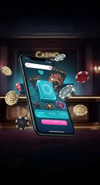 Screenshot van de Dynabet Casino mobiele website op een smartphone, waarop diverse slotmachines en het hoofdmenu zichtbaar zijn, wat de gebruiksvriendelijkheid van de PWA illustreert.